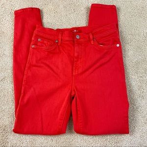 7 for All Mankind High Rise Red Skinny Jeans Sz 27